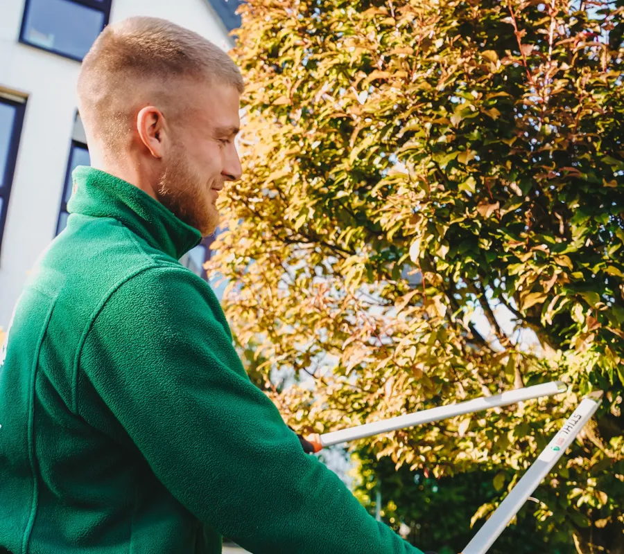Herr Wicharz beim zuschneiden eines Baumes